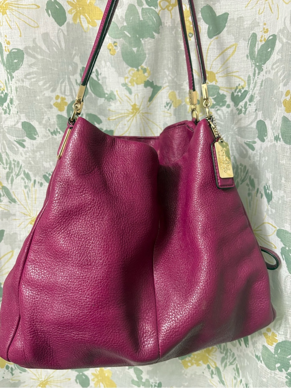 COACH Madison Phoebe Tumbled Hot Pink Leather 3 Section Shoulder Bag VINTAGE - Picture 10 of 15